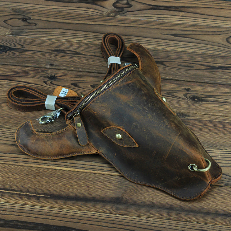 Cow Head Simple Stylish Personality Genuine Motorcycle Men's Shoulder Bags