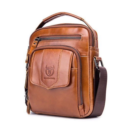 Men's Layer Cowhide Retro Cover Head Compartment Large Men's Shoulder Bags