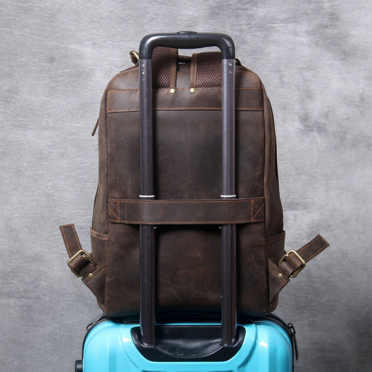 Men's Retro Crazy Horse Leather Large Capacity Backpacks