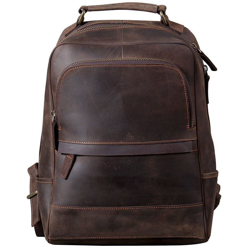 Men's Retro Crazy Horse Leather Large Capacity Backpacks