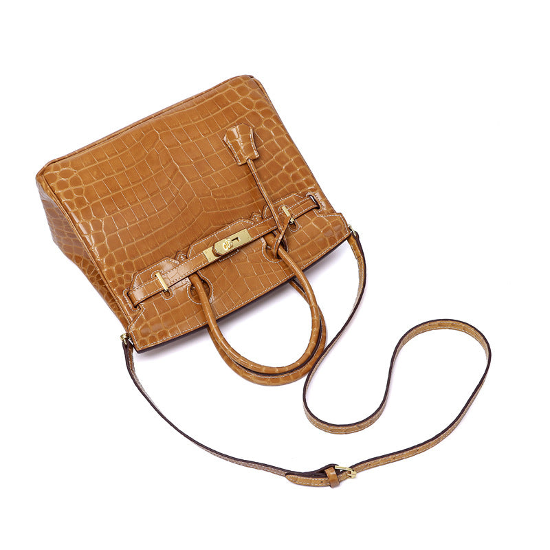 Women's Fashion Crocodile Pattern Genuine Leather Cow Handbags