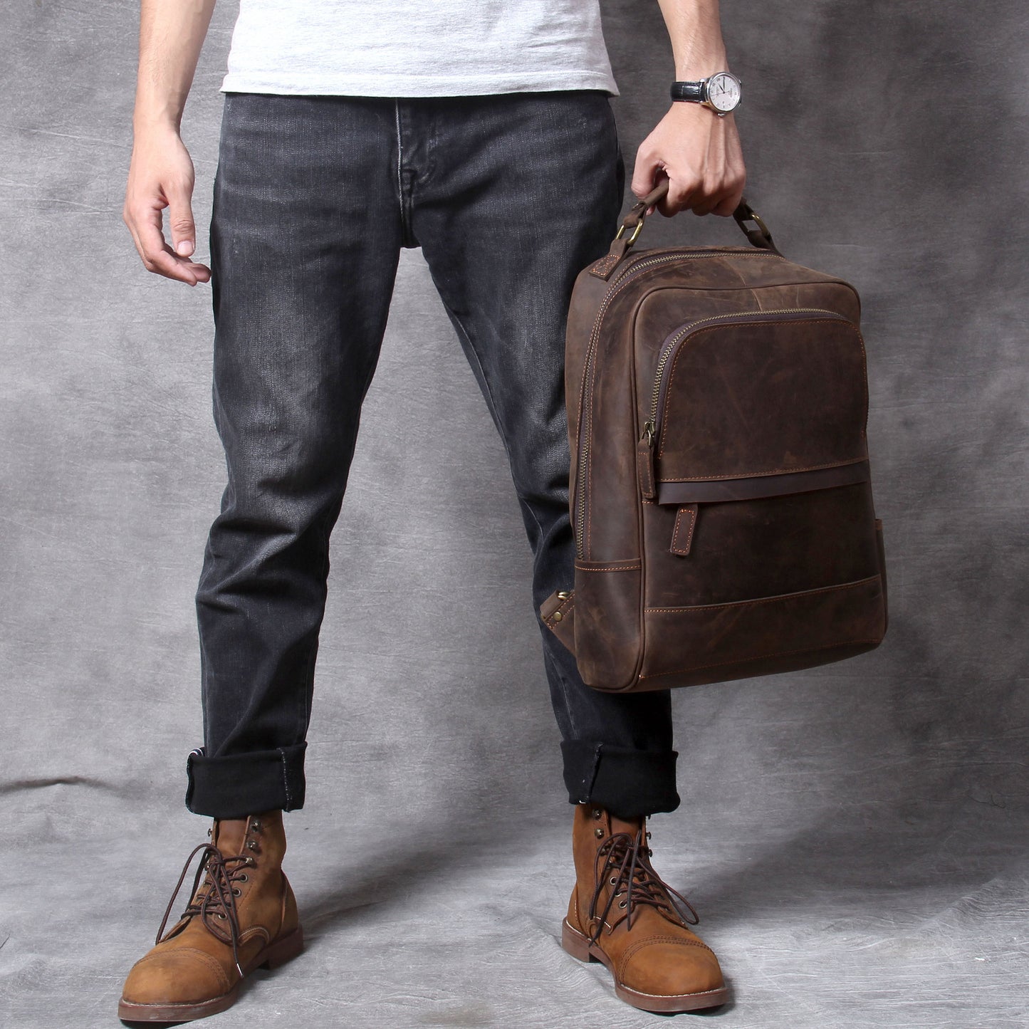 Men's Retro Crazy Horse Leather Large Capacity Backpacks