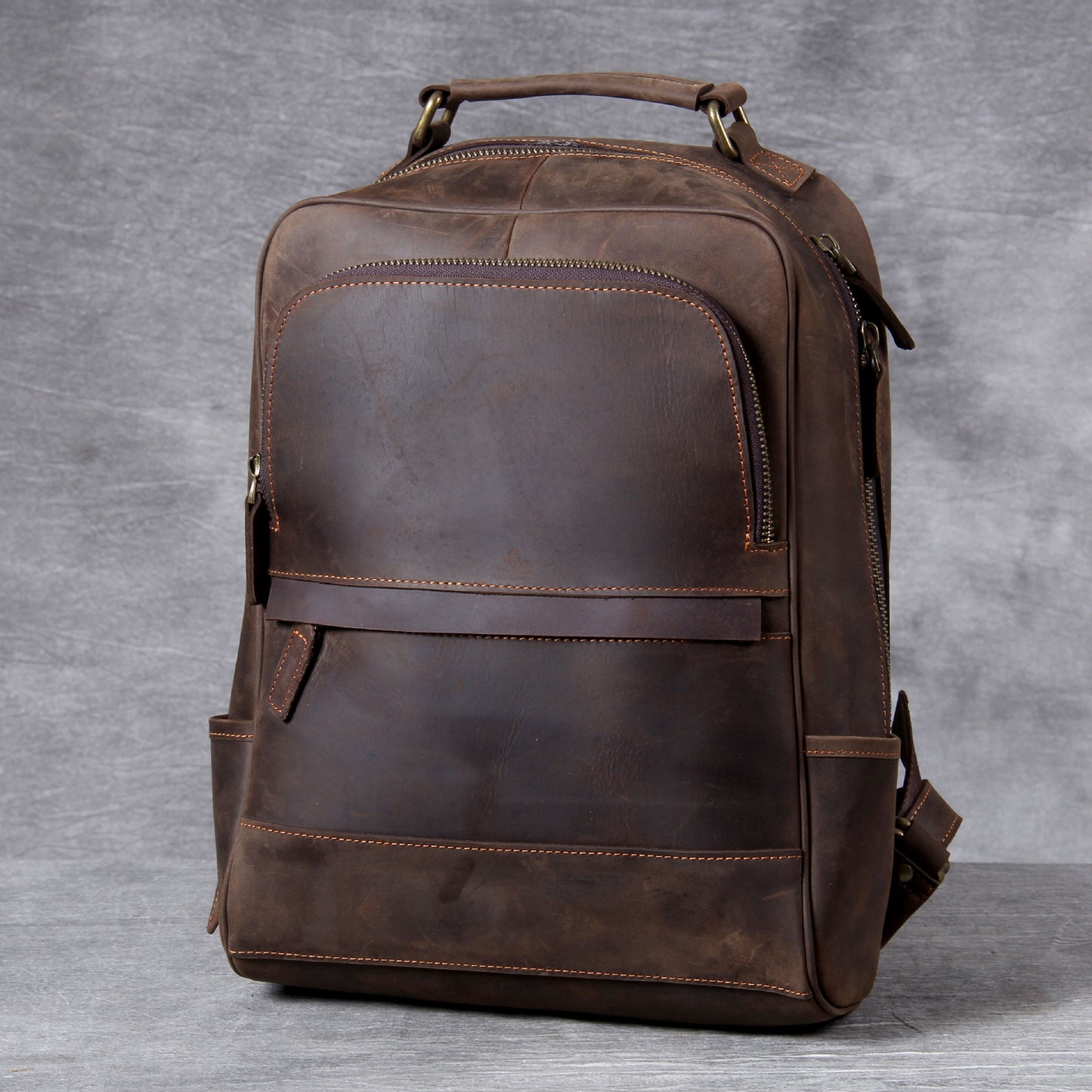 Men's Retro Crazy Horse Leather Large Capacity Backpacks