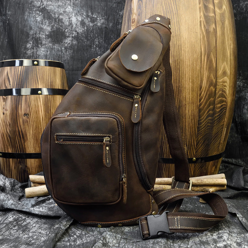 Men's Retro Crazy Horse Leather Leisure Outing Men's Messenger Bags