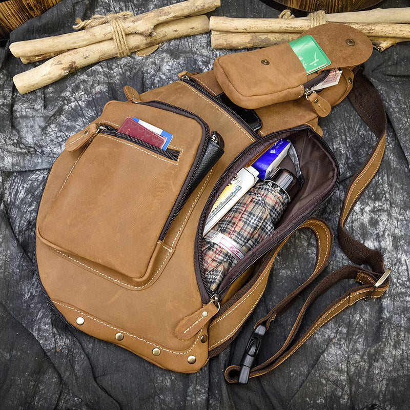 Men's Retro Crazy Horse Leather Leisure Outing Men's Messenger Bags