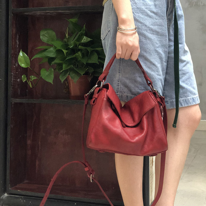 Women's Vegetable Tanned Leather Cowhide Vintage Motorcycle Handbags