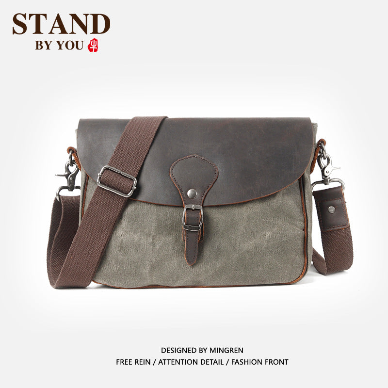 Men's Retro Crazy Horse Leather Canvas Horizontal Men's Messenger Bags