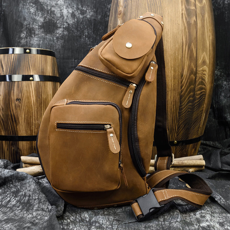 Men's Retro Crazy Horse Leather Leisure Outing Men's Messenger Bags