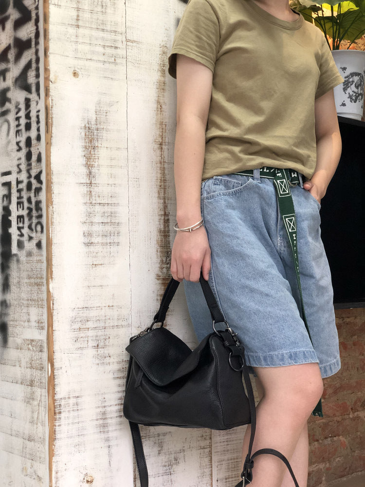 Women's Vegetable Tanned Leather Cowhide Vintage Motorcycle Handbags