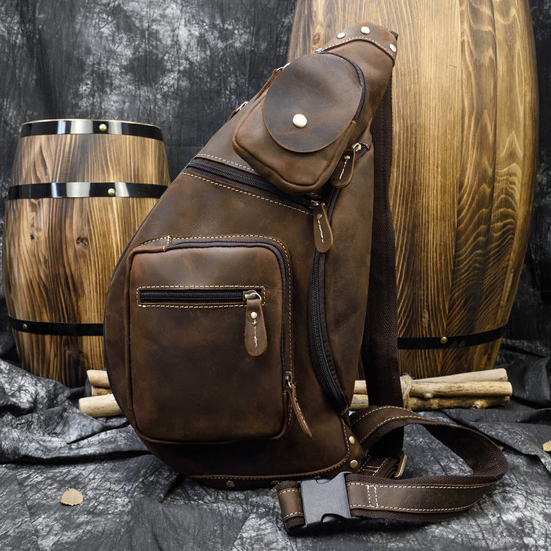 Men's Retro Crazy Horse Leather Leisure Outing Men's Messenger Bags