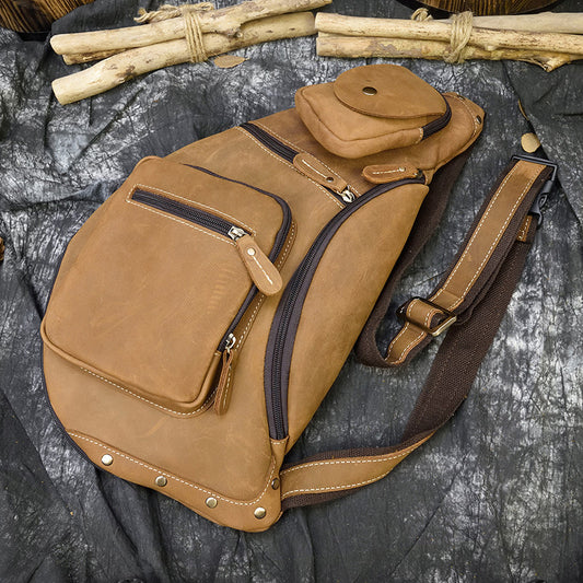 Men's Retro Crazy Horse Leather Leisure Outing Men's Messenger Bags