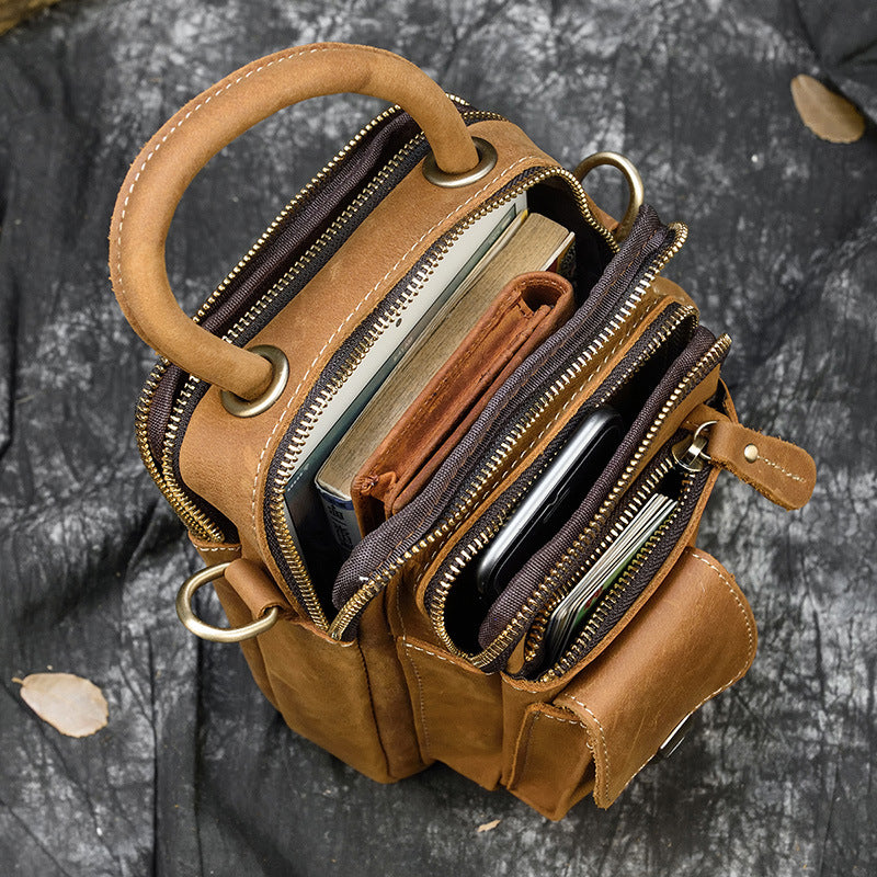 Men's Genuine Leather Crazy Horse Personality Mobile Men's Shoulder Bags