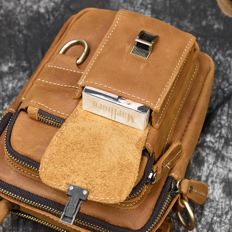 Men's Genuine Leather Crazy Horse Personality Mobile Men's Shoulder Bags