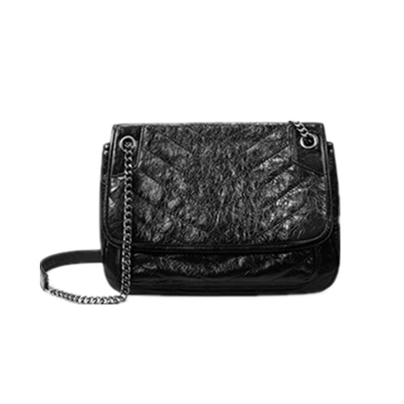 Women's Versatile Crack Soft Cowhide Chain Shoulder Bags