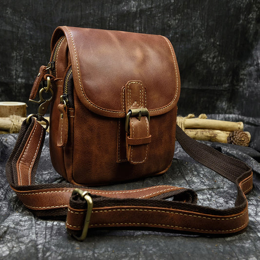 Men's Retro Crazy Horse Leather Brown Men's Shoulder Bags