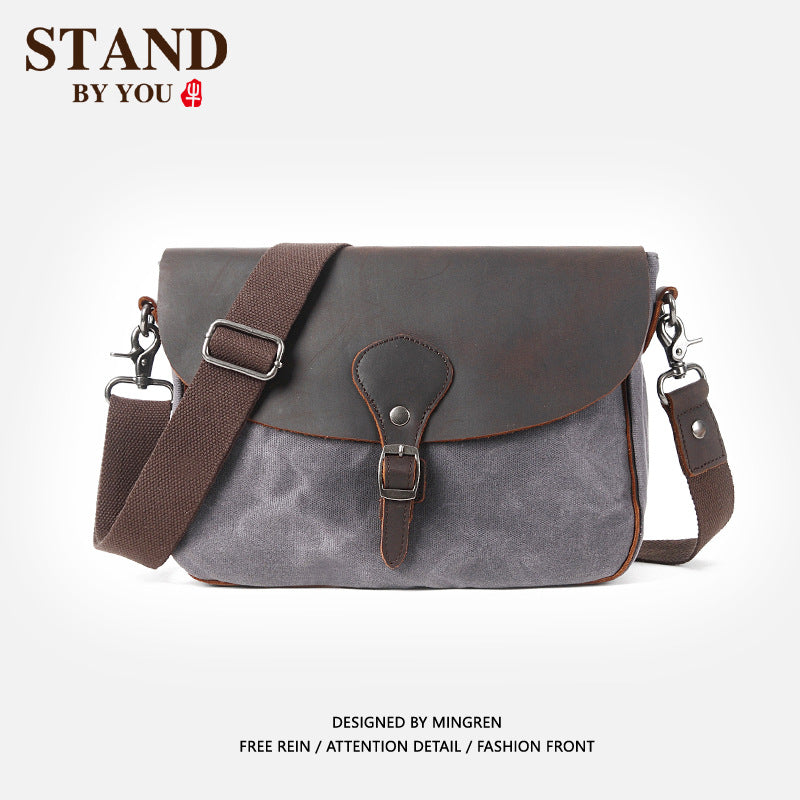 Men's Retro Crazy Horse Leather Canvas Horizontal Men's Messenger Bags