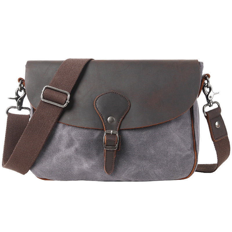 Men's Retro Crazy Horse Leather Canvas Horizontal Men's Messenger Bags