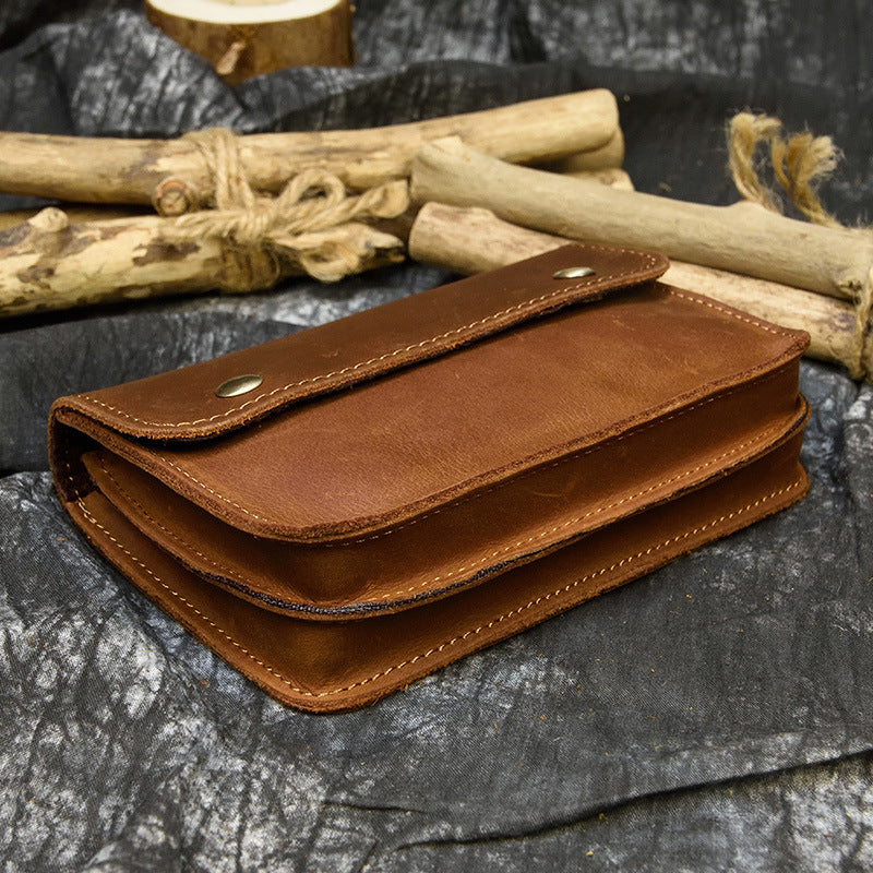 Men's Retro Crazy Horse Leather Cowhide Mobile Men's Waist Packs