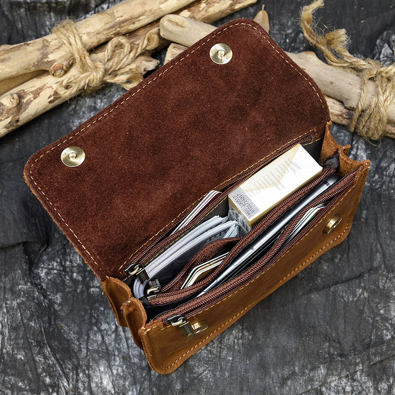 Men's Retro Crazy Horse Leather Cowhide Mobile Men's Waist Packs