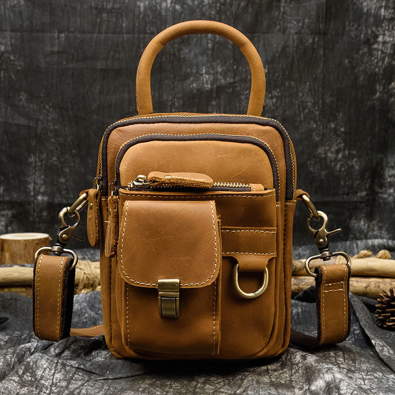 Men's Genuine Leather Crazy Horse Personality Mobile Men's Shoulder Bags