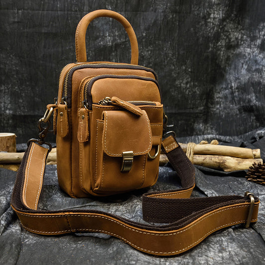 Men's Genuine Leather Crazy Horse Personality Mobile Men's Shoulder Bags