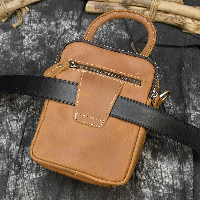 Men's Genuine Leather Crazy Horse Personality Mobile Men's Shoulder Bags