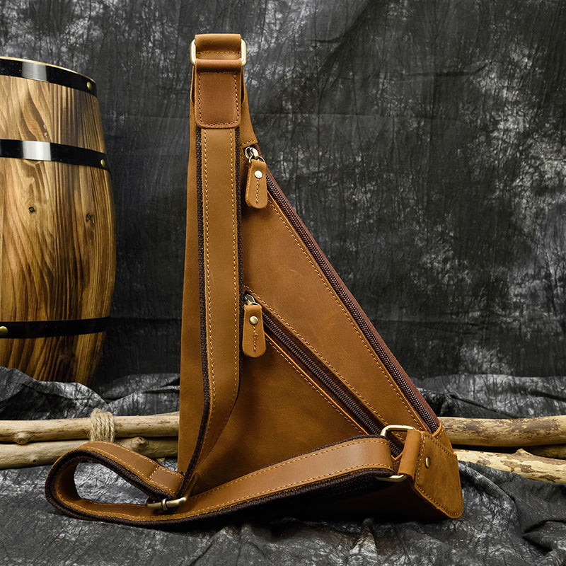 Men's Leather Retro Crazy Horse Top Layer Men's Chest Bags