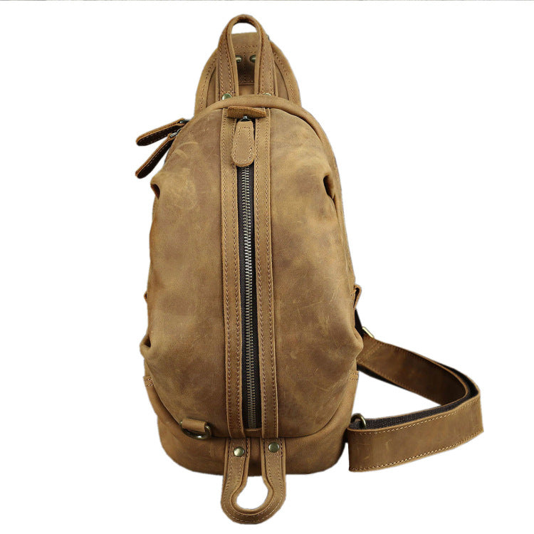 Men's Large Capacity First Layer Cowhide Retro Men's Chest Bags