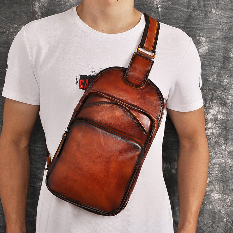Men's Layer Crazy Horse Leather Cowhide Retro Men's Chest Bags