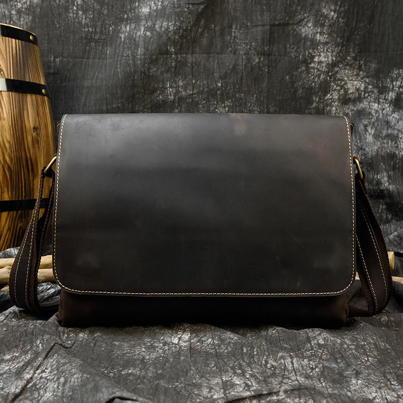 Men's Crazy Horse Leather Large Flip Storage Men's Shoulder Bags