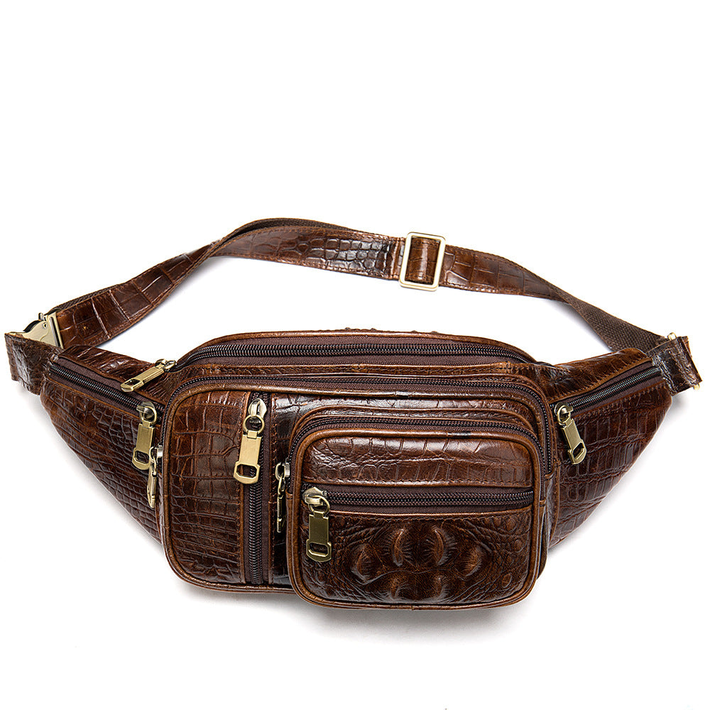 Men's Multifunctional Genuine Leather Crocodile Pattern Men's Waist Packs