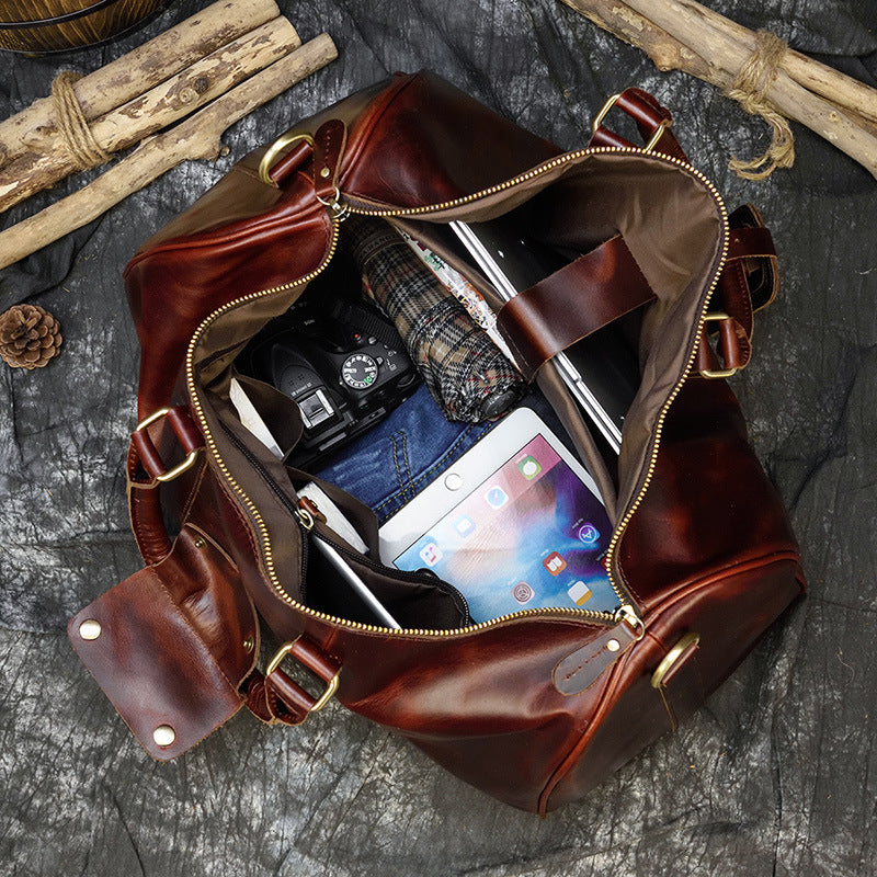 Men's Large Capacity Leather First Layer Cowhide Travel Bags
