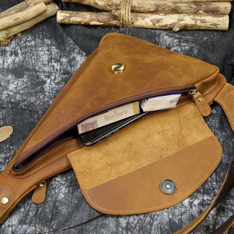 Men's Leather Retro Crazy Horse Top Layer Men's Chest Bags