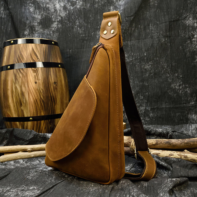 Men's Leather Retro Crazy Horse Top Layer Men's Chest Bags