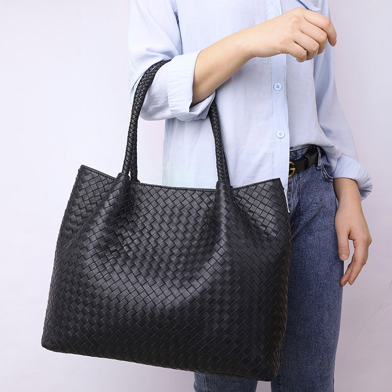 Women's Genuine Leather Trendy Hand-woven Combination Shoulder Bags