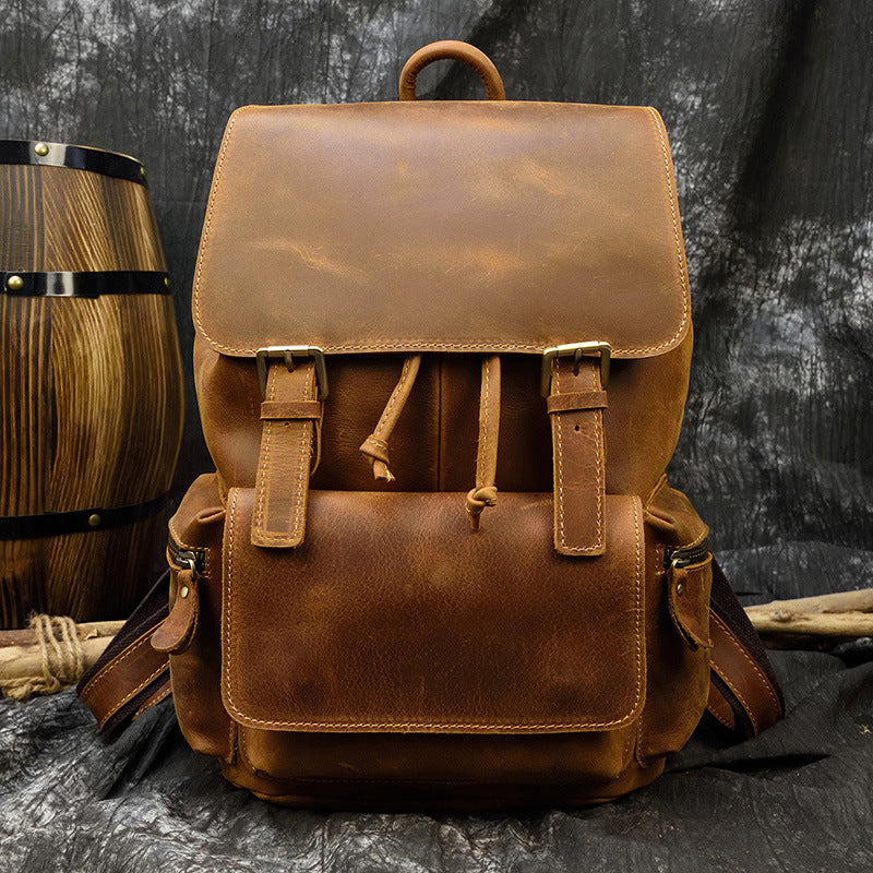 Men's Leather Crazy Waistcoat Personality Cool Bicycle Backpacks
