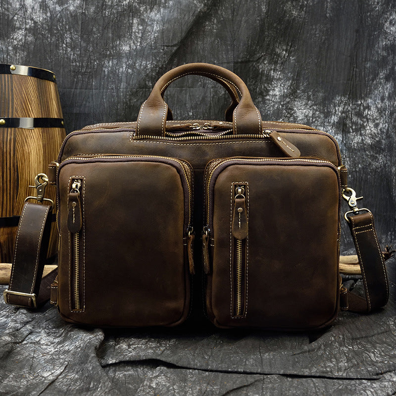 Men's Retro Crazy Horse Leather Multifunctional Commuter Men's Briefcases