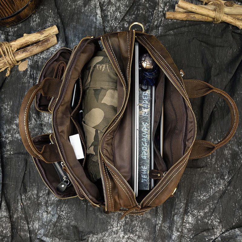 Men's Retro Crazy Horse Leather Multifunctional Commuter Men's Briefcases