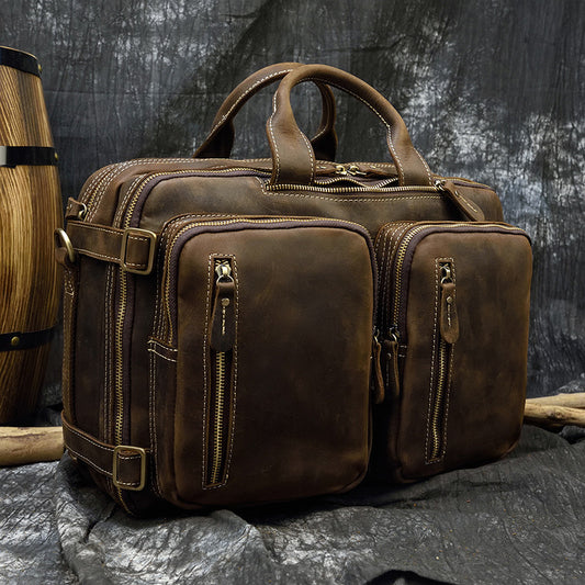 Men's Retro Crazy Horse Leather Multifunctional Commuter Men's Briefcases