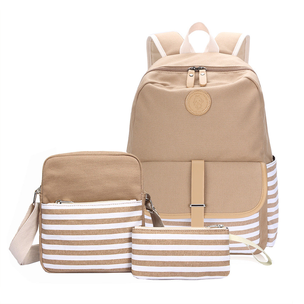 Women's Canvas Three-piece Korean Female Large Capacity Middle School Students' Schoolbags