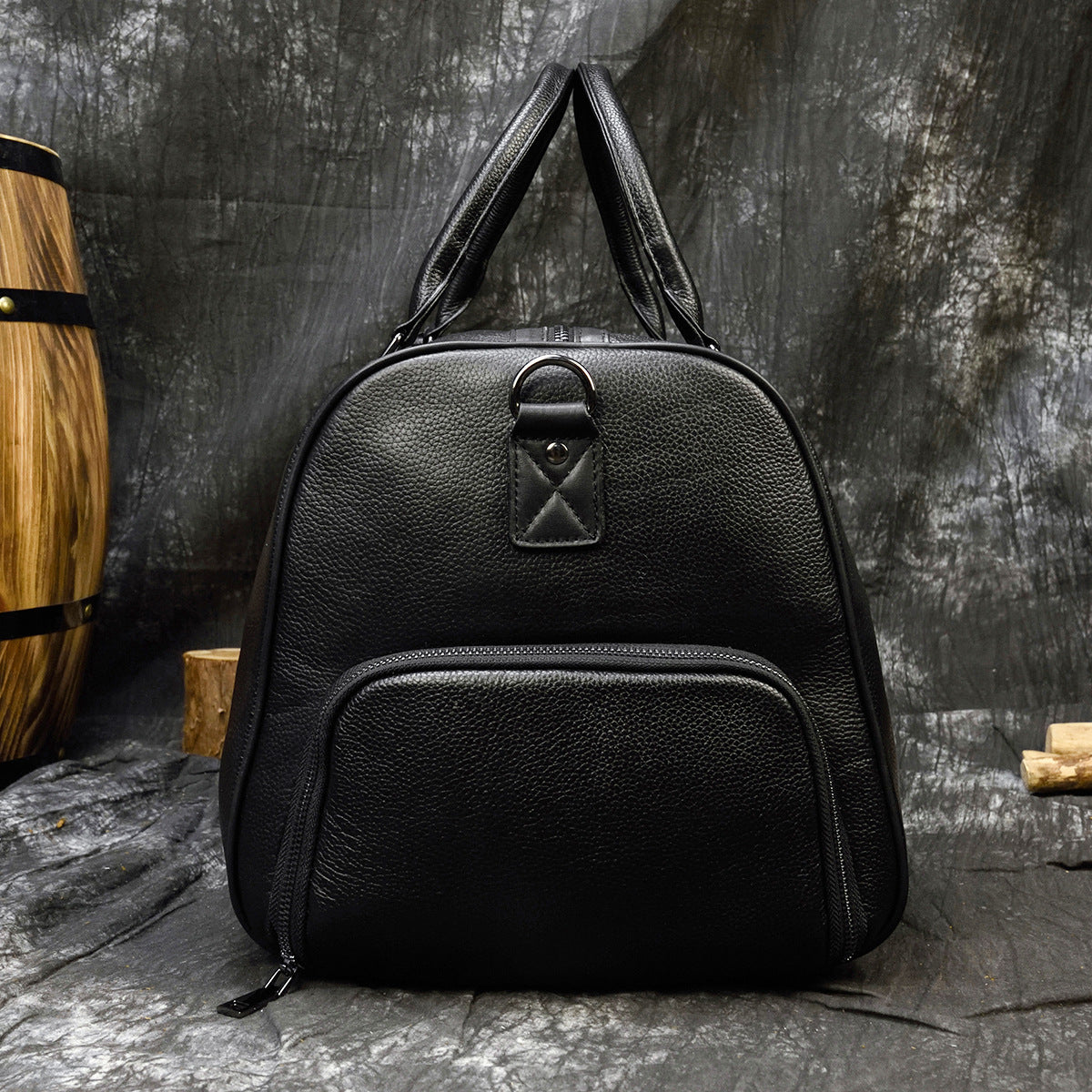 Men's Black Cowhide Large Capacity With Shoe Travel Bags