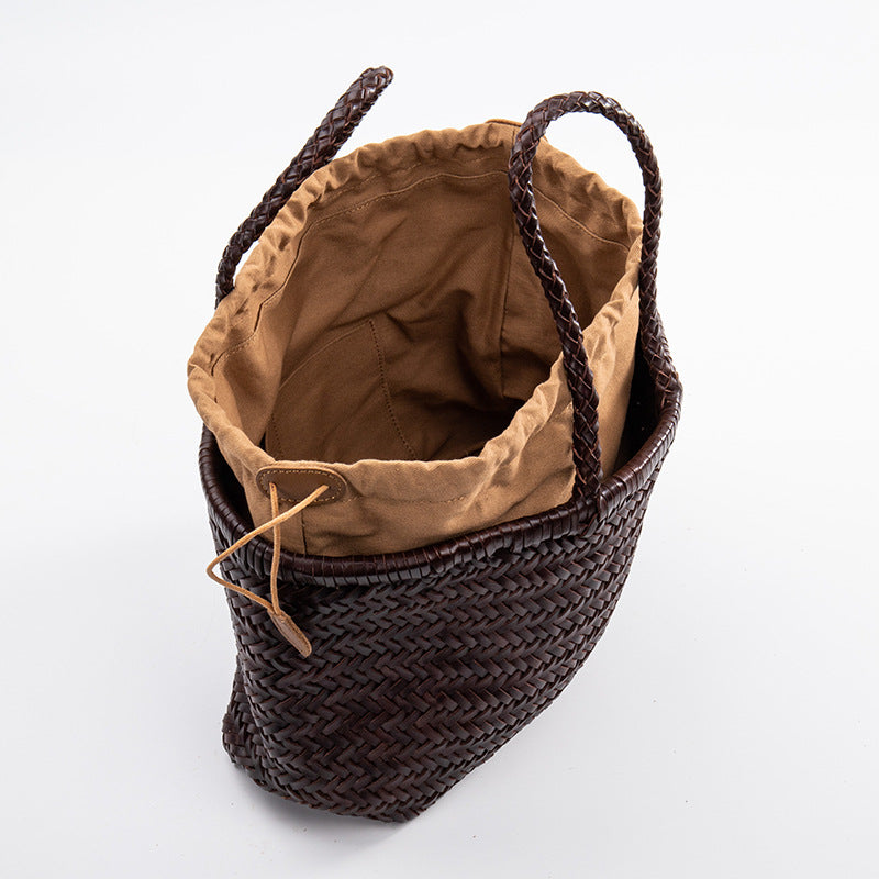 Women's Soft Leather French Food Basket Woven Bags
