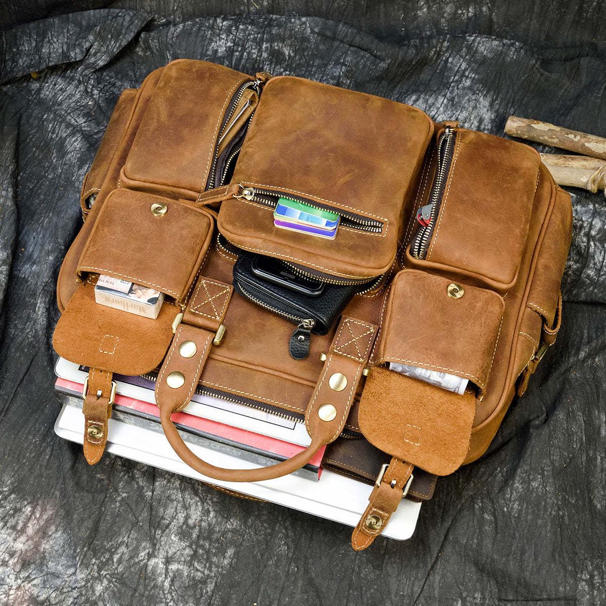 Men's Retro Business First Layer Cowhide Leather Bags