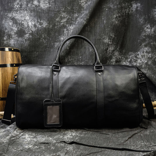 Men's Black Cowhide Large Capacity With Shoe Travel Bags