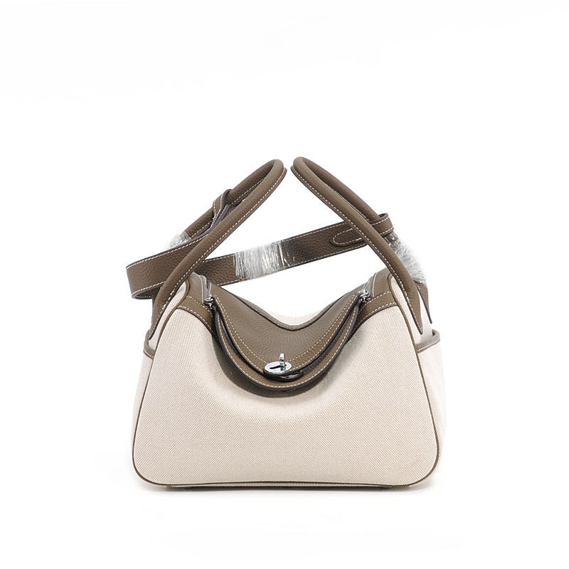 Women's Classic First Layer Cowhide With Linen Shoulder Bags