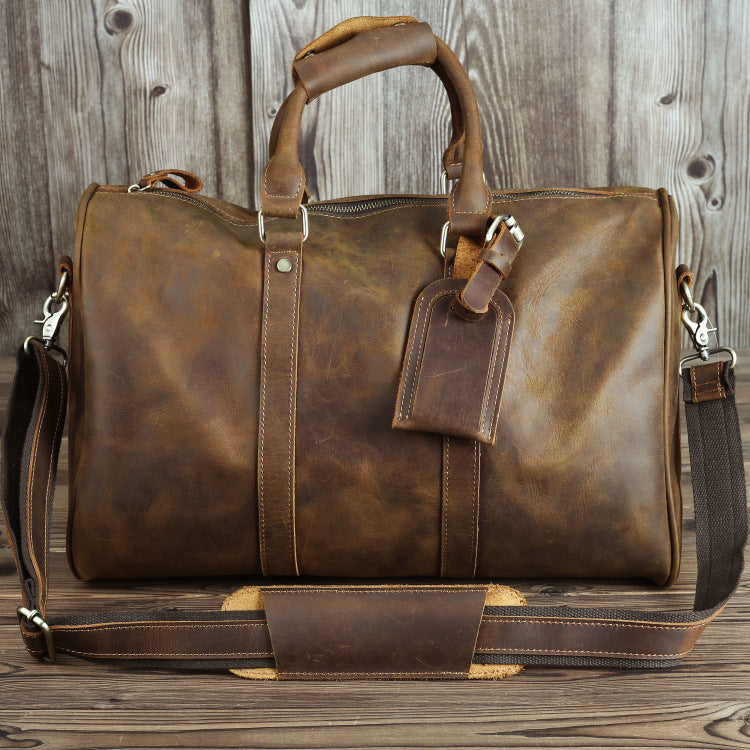 Men's Fashion Retro Portable Crazy Horse Leather Inch Travel Bags