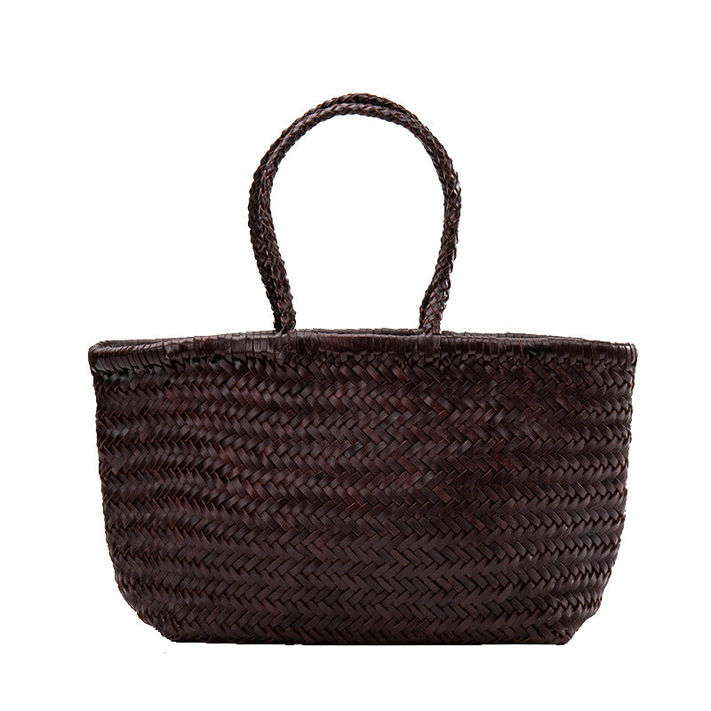 Women's Soft Leather French Food Basket Woven Bags