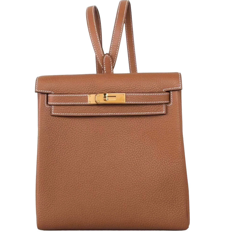 Women's First Layer Cowhide Lychee Pattern Kelly Backpacks