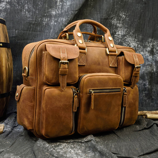 Men's Retro Business First Layer Cowhide Leather Bags