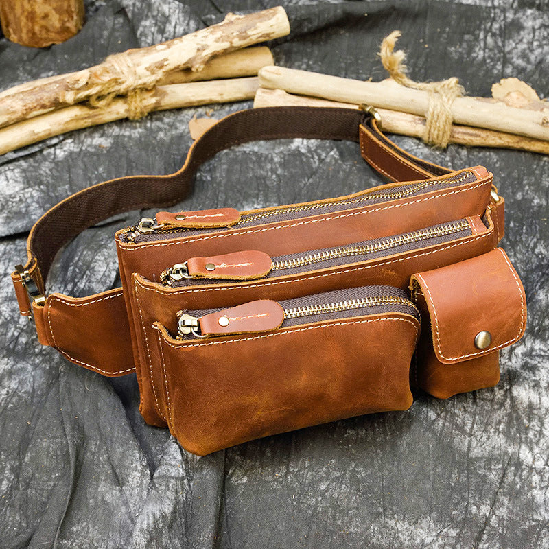 Men's Retro Leather Pocket Crazy Horse Cowhide Bags